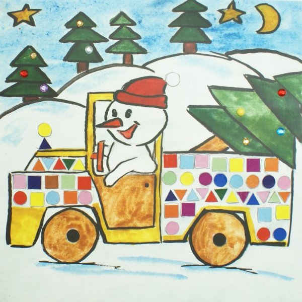 Новогодняя аппликация из геометрических фигур