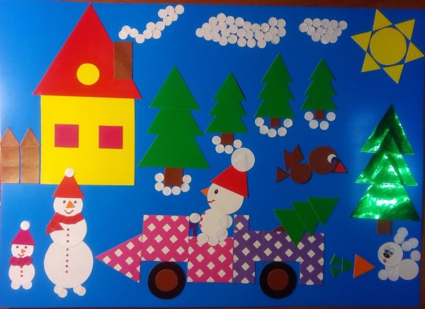 Новогодняя аппликация из геометрических фигур