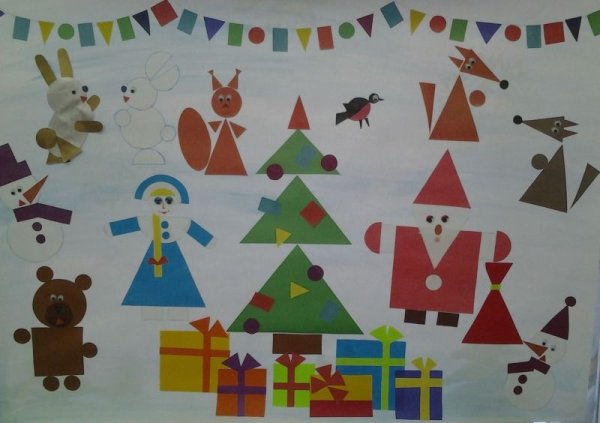 Новогодняя аппликация из геометрических фигур