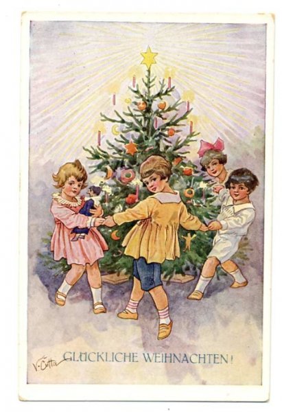 Дореволюционная Рождественская открытка елка