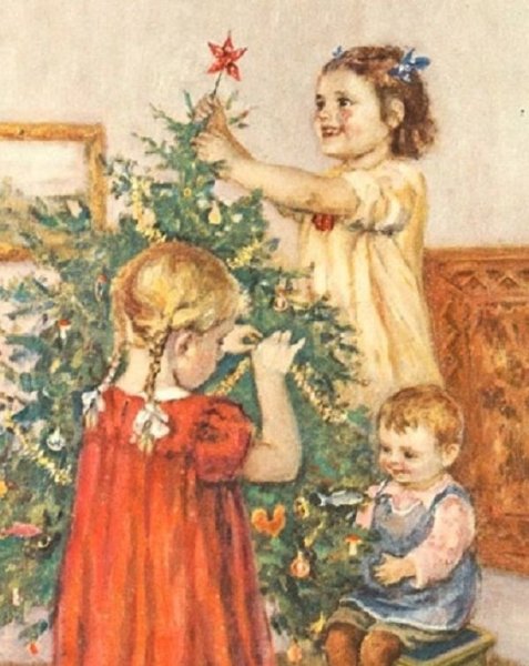 Рождественская ёлка дети живопись