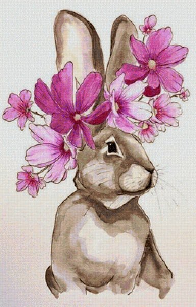 Зайчик с цветочками акварель