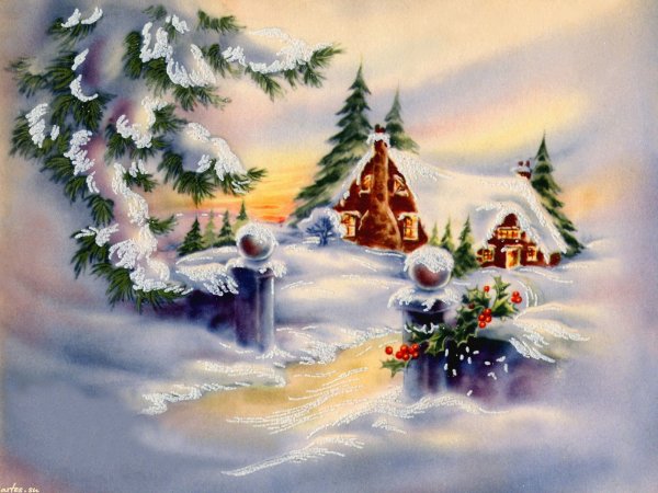 Новогодние домики для декупажа