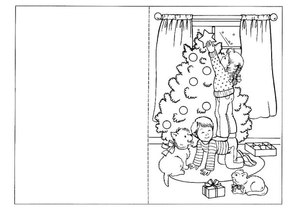 Новогодняя открытка раскраска