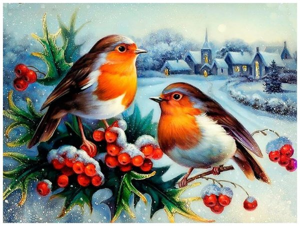 Алмазная мозаика "Снегири"