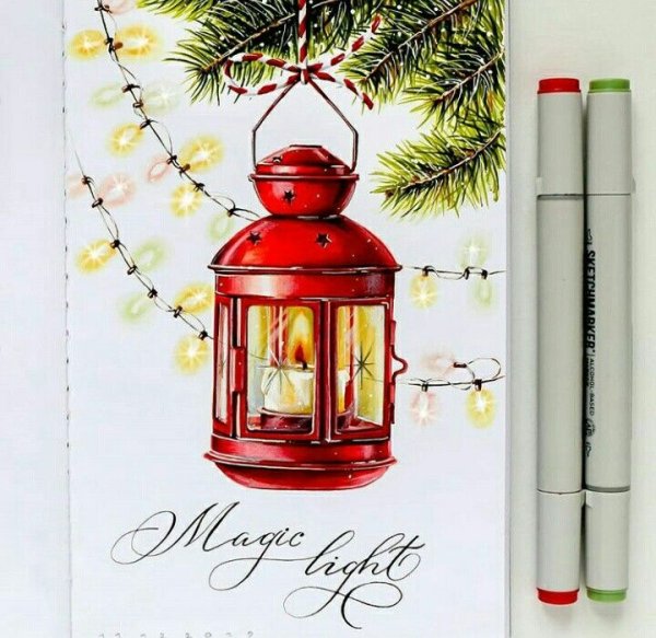 Новогодние картины маркерами