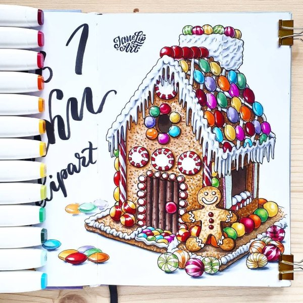 Новогодние открытки маркерами