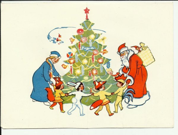 Новогодняя елка открытка СССР