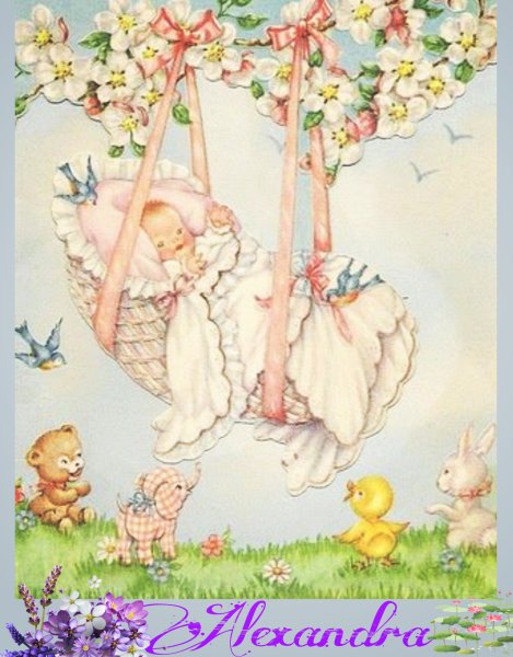 Винтажная открытка с новорожденным