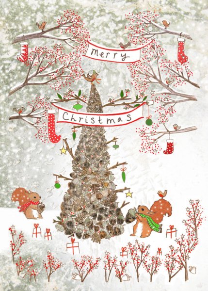 Новогодняя дизайнерская открытка с белками