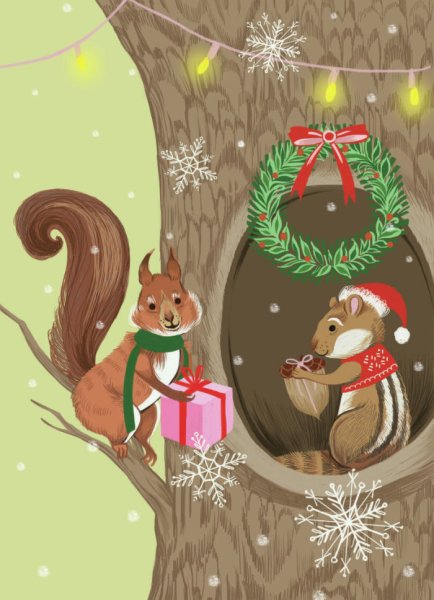 Новогодние открытки с белочкой