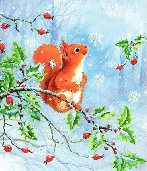 Белка открытка новый год