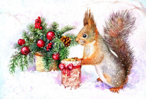 Новогодние открытки с белочкой