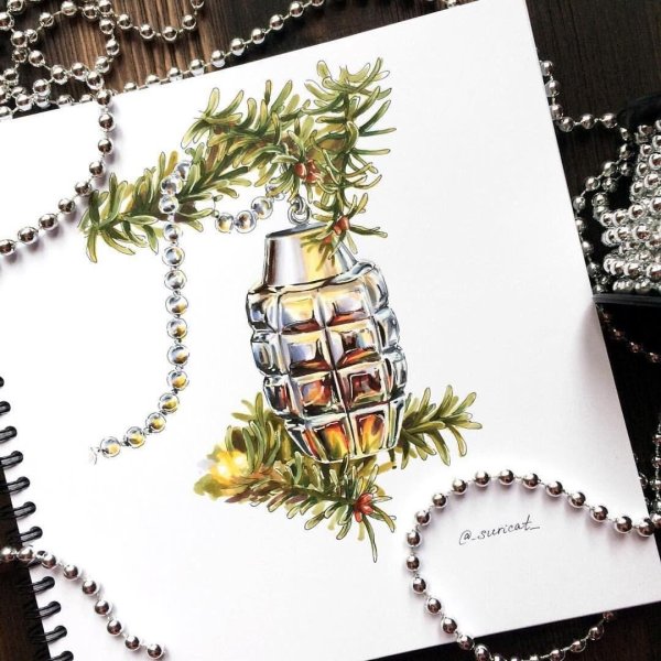 Новогодние скетчи маркерами