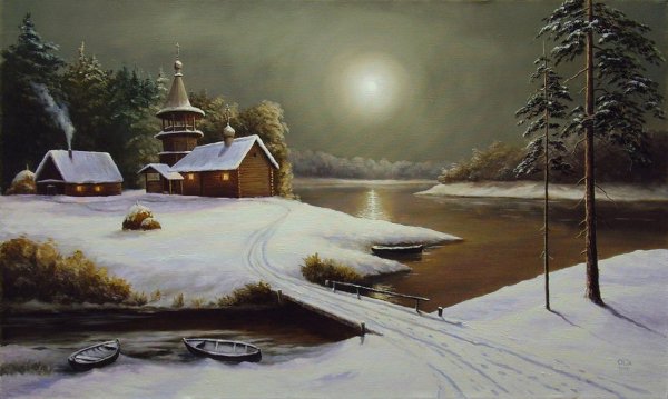 Новогодний пейзаж с домиком