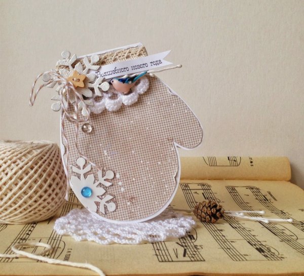 Открытка варежка Скрапбукинг