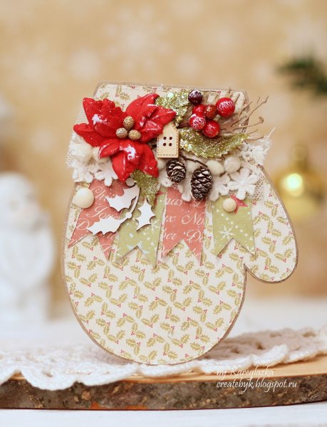 Новогодняя открытка варежка