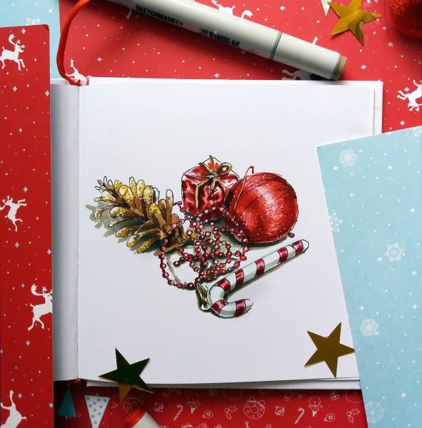 Новогодние иллюстрации маркерами