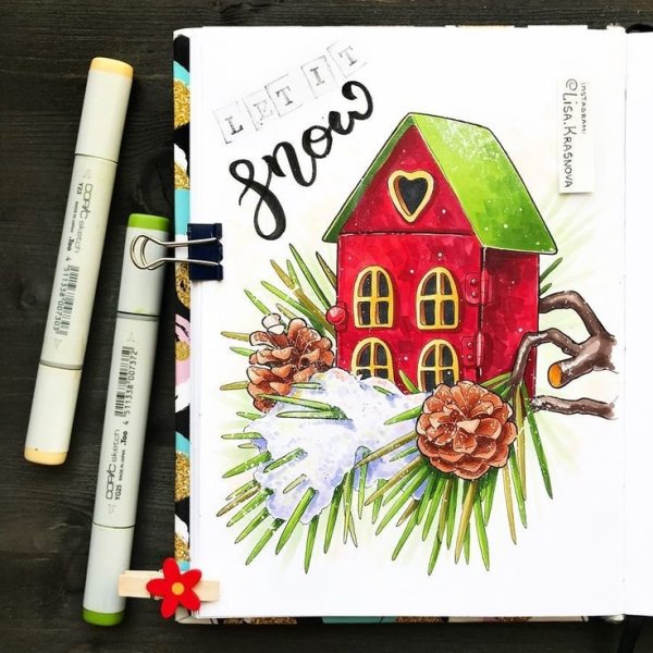 Новогодние рисунки для скетчбука