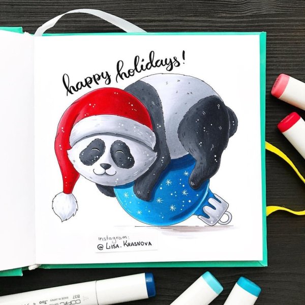 Новогодние открытки маркерами для скетча