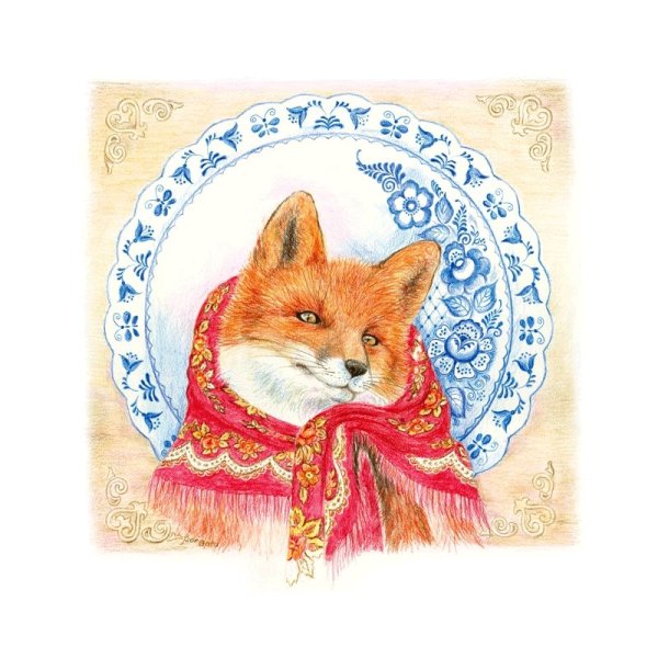 Лисенок с мамой акварелью