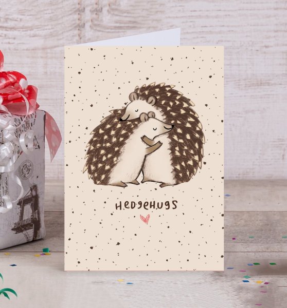 Открытка влюбленные ежики