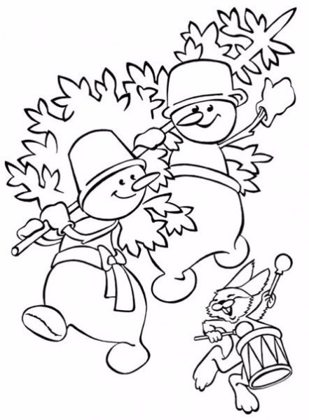 Новогодний Снеговик раскраска