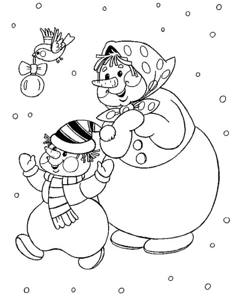 Веселый Снеговик раскраска