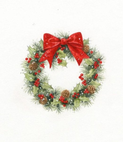 Новогодний венок акварель