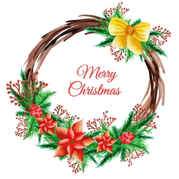 Венок мери Крисмас акварель