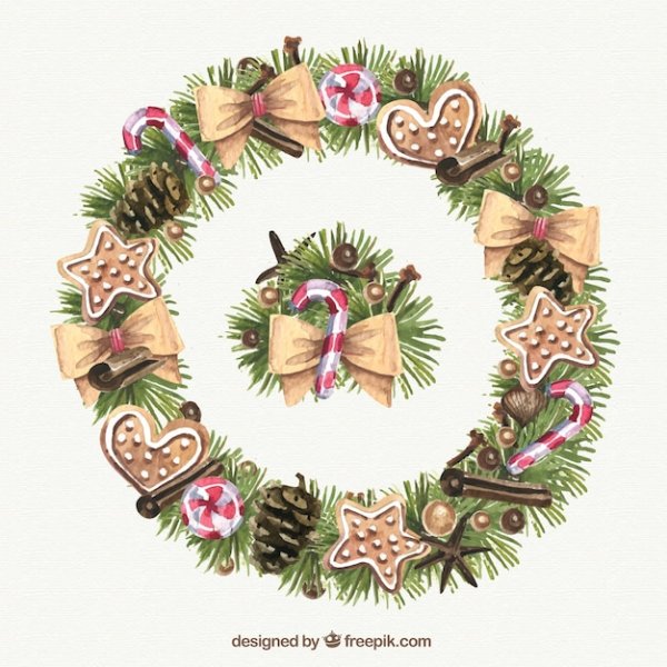 Акварельный новогодний венок