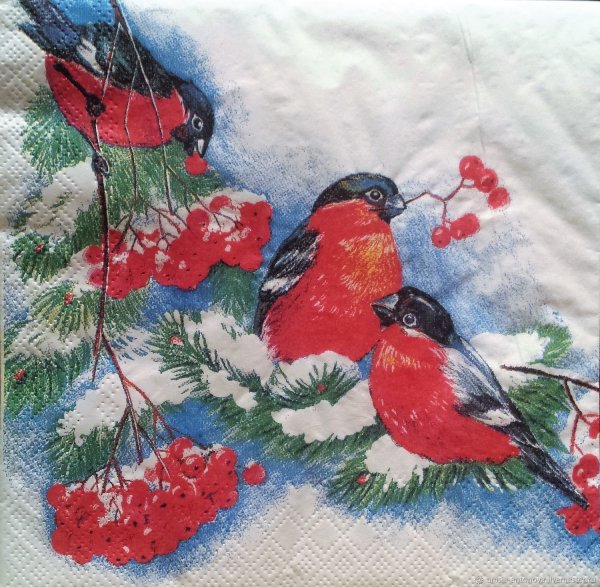 Салфетки для декупажа со снегирями на рябине