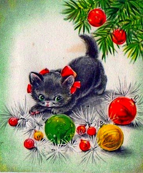 Котенок новогодний иллюстрация