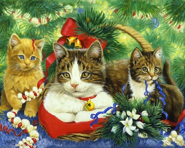 Новогодние коты живопись