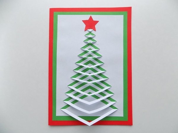 Открытка с объемной елочкой