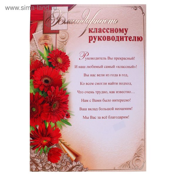 Благодарность классному руководителю