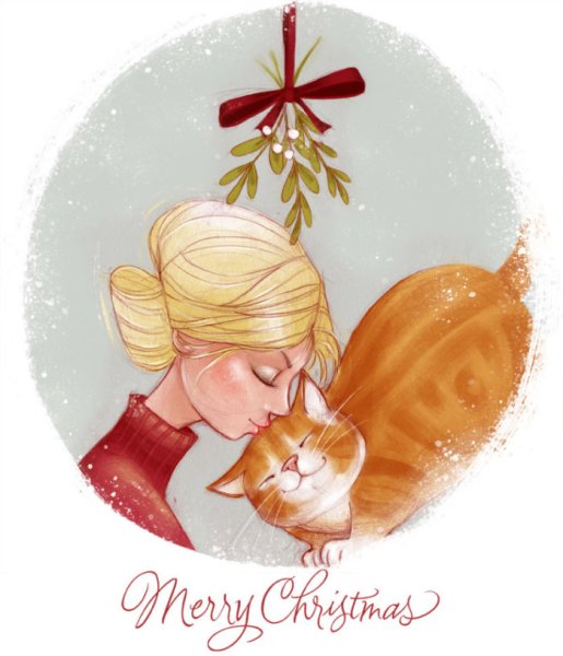 Открытка счастливого Рождества с котом