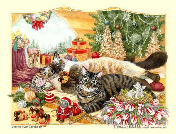 Рождественские открытки с котами