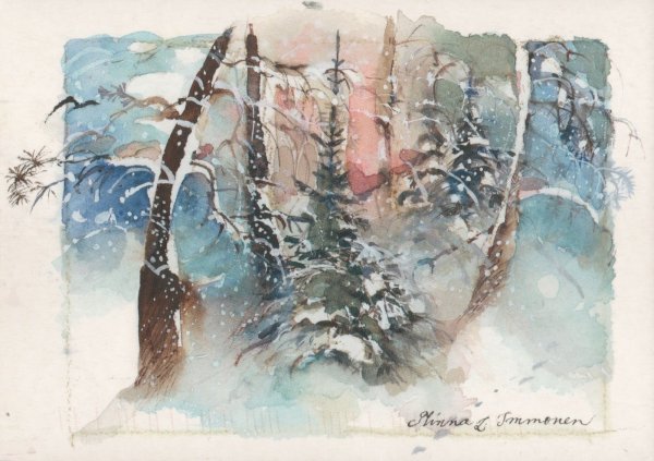 Акварель зима новый год