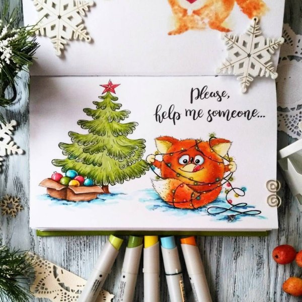 Рисование маркером на новогоднюю тему