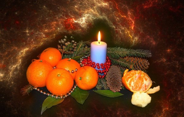 Сани с мандаринами