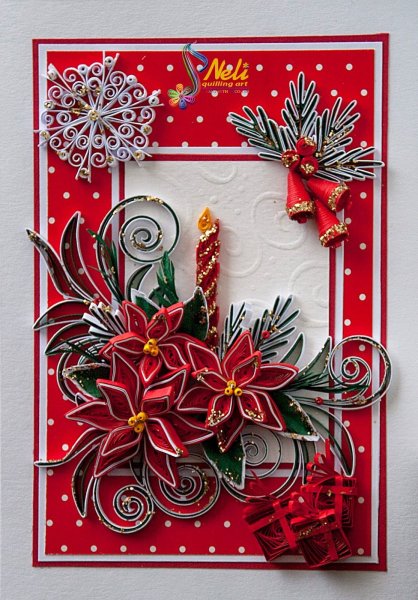 Новогодняя открытка квиллинг Снежинка