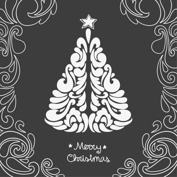 Черно белая открытка с новым годом