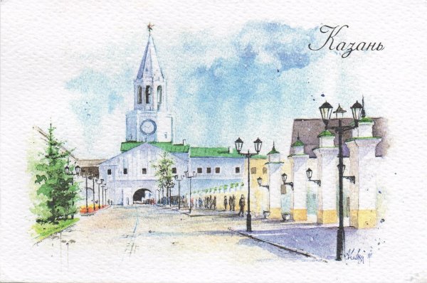 Спасская башня Казанский Кремль рисунок