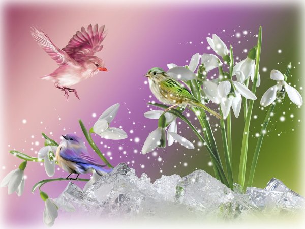 Птичка в подснежниках