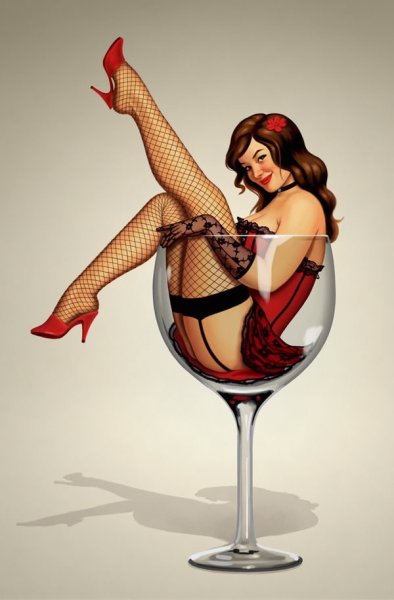 Пин ап девушка в бокале
