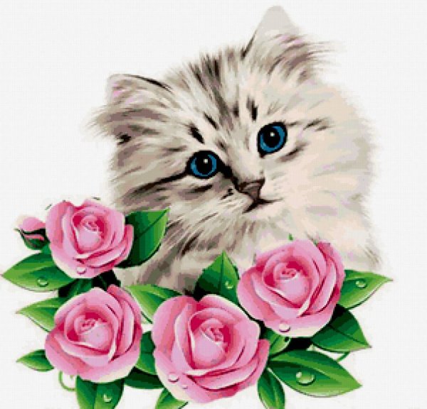 Котенок с букетом цветов