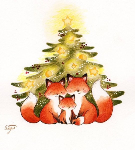 Новогодние рисунки акварелью