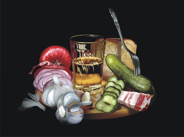Натюрморт с алкоголем и закуской