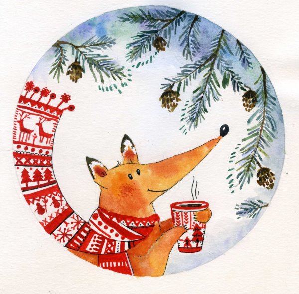 Новогодняя открытка с лисичкой